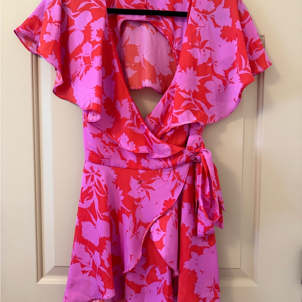 Pink and Red Floral Wrap Romper